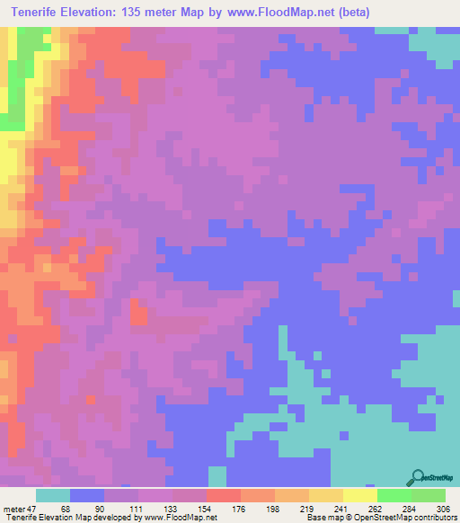 Tenerife,Colombia Elevation Map