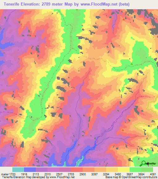 Tenerife,Colombia Elevation Map