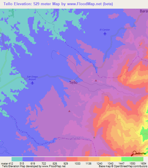 Tello,Colombia Elevation Map