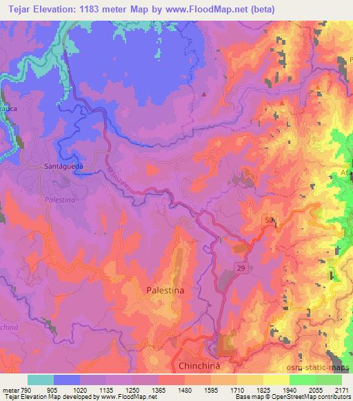 Tejar,Colombia Elevation Map