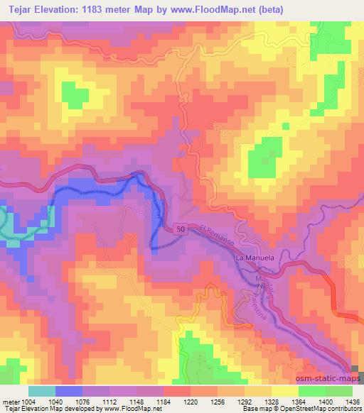 Tejar,Colombia Elevation Map