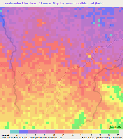 Teeshirruhu,Colombia Elevation Map