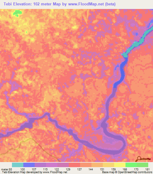 Tebi,Colombia Elevation Map