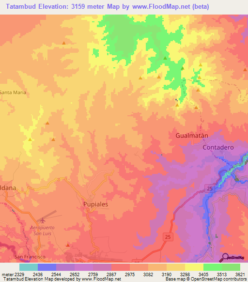 Tatambud,Colombia Elevation Map