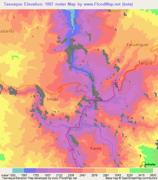 Tasnaque,Colombia Elevation Map