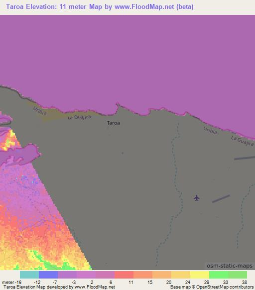 Taroa,Colombia Elevation Map