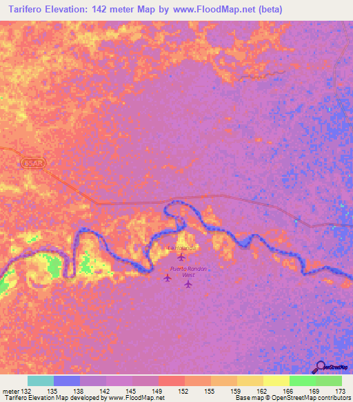 Tarifero,Colombia Elevation Map