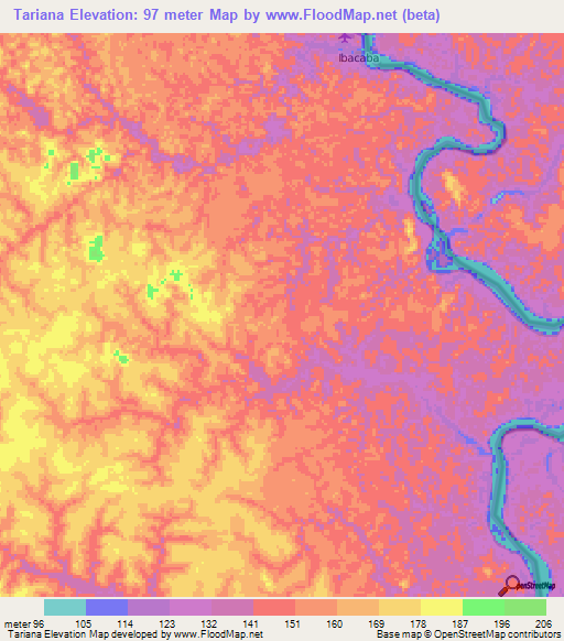 Tariana,Colombia Elevation Map