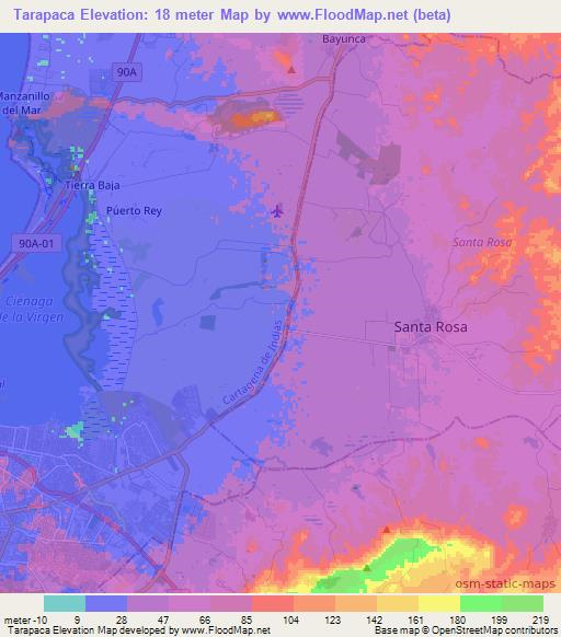 Tarapaca,Colombia Elevation Map