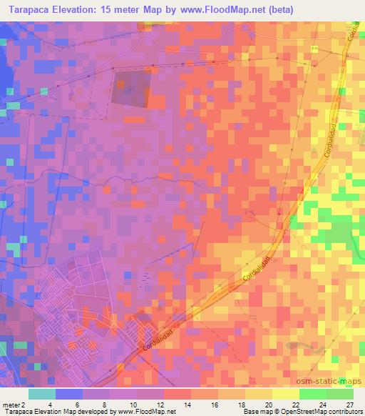 Tarapaca,Colombia Elevation Map