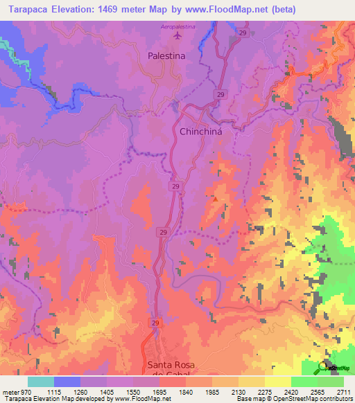 Tarapaca,Colombia Elevation Map