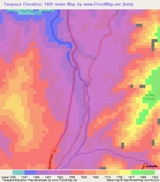 Tarapaca,Colombia Elevation Map