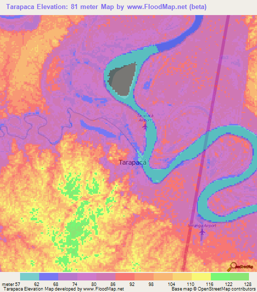 Tarapaca,Colombia Elevation Map