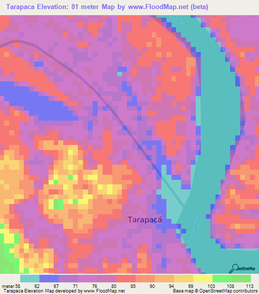 Tarapaca,Colombia Elevation Map