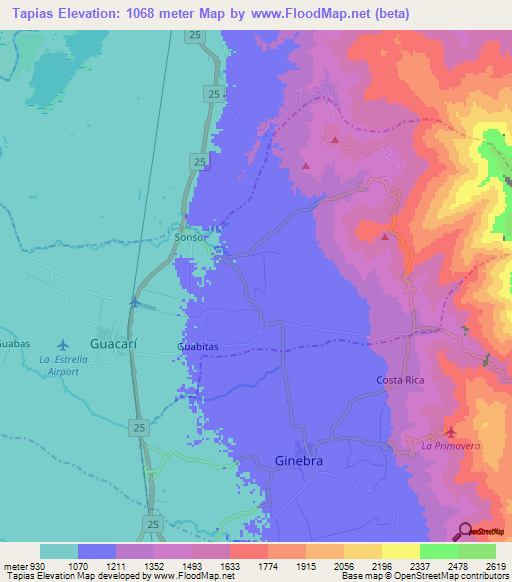 Tapias,Colombia Elevation Map