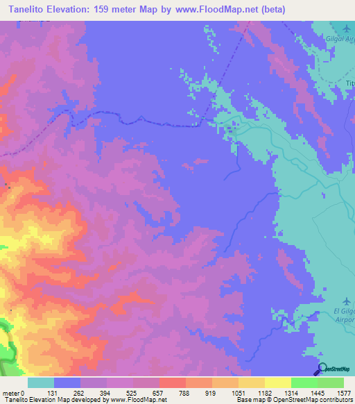 Tanelito,Colombia Elevation Map