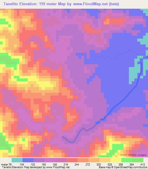 Tanelito,Colombia Elevation Map