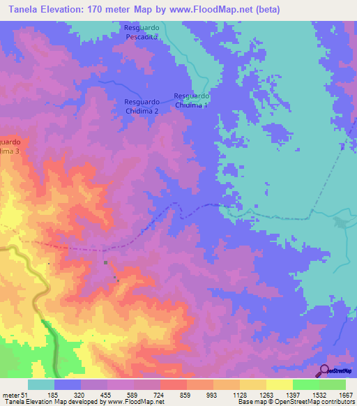 Tanela,Colombia Elevation Map