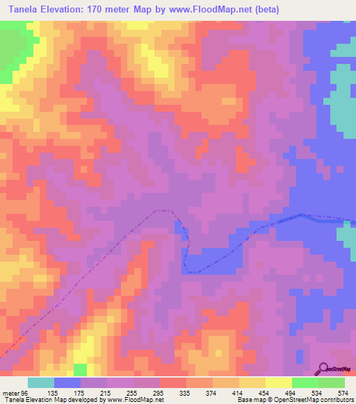 Tanela,Colombia Elevation Map