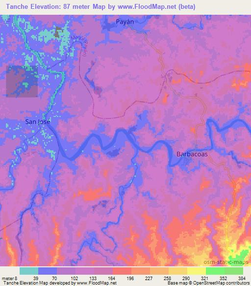 Tanche,Colombia Elevation Map