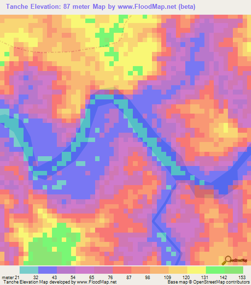 Tanche,Colombia Elevation Map