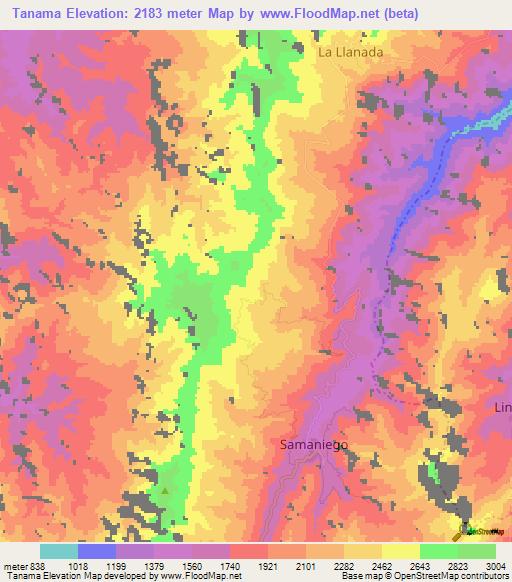 Tanama,Colombia Elevation Map