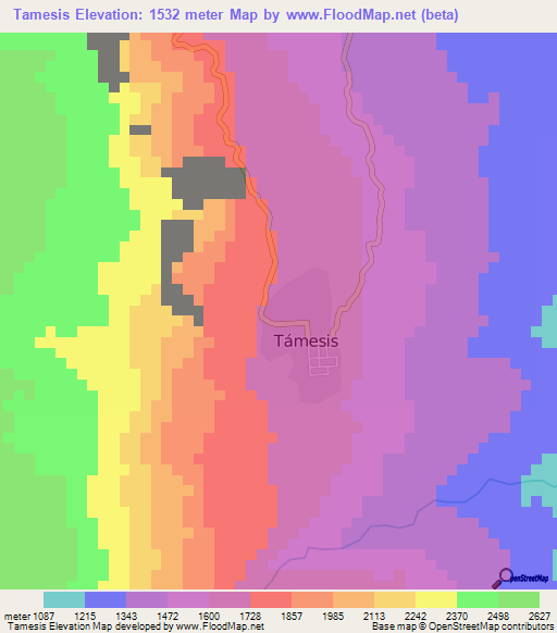 Tamesis,Colombia Elevation Map