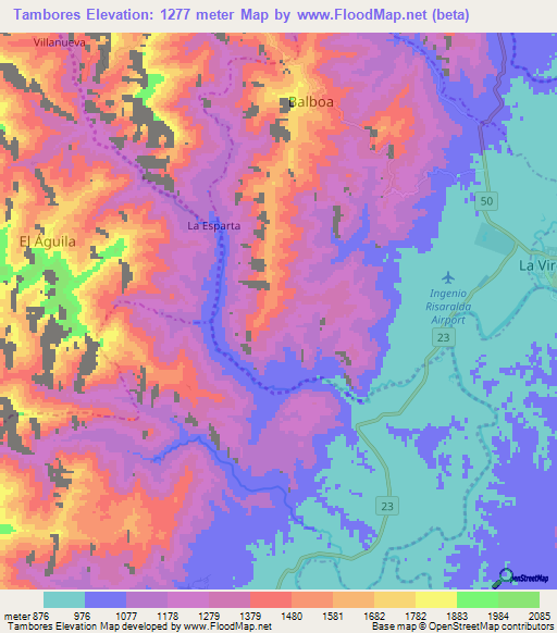 Tambores,Colombia Elevation Map