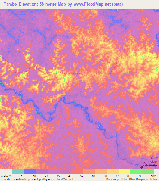 Tambo,Colombia Elevation Map