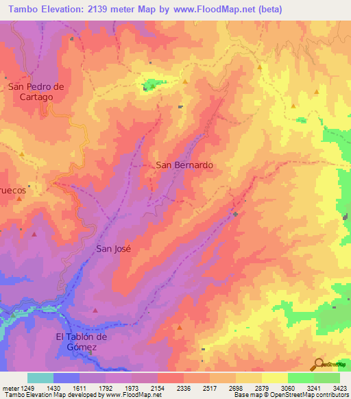 Tambo,Colombia Elevation Map