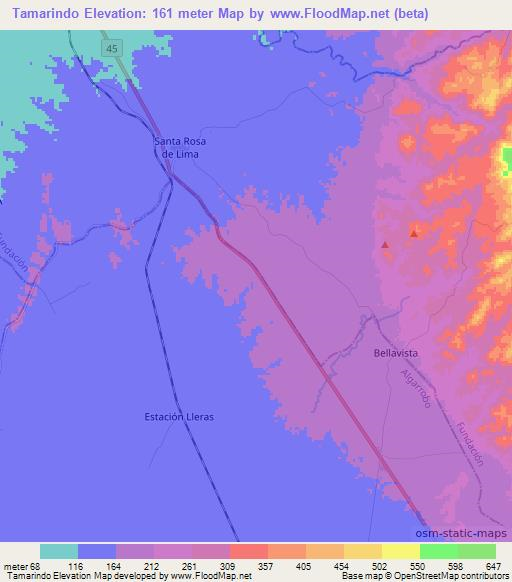 Tamarindo,Colombia Elevation Map