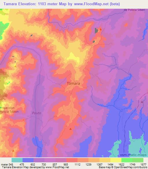 Tamara,Colombia Elevation Map