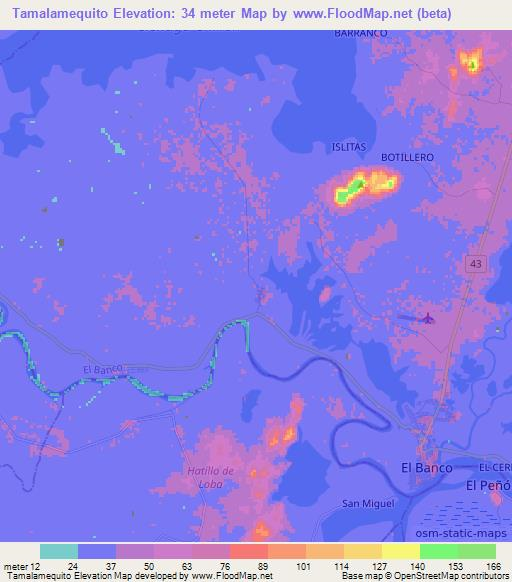 Tamalamequito,Colombia Elevation Map