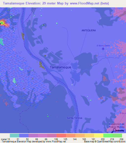 Tamalameque,Colombia Elevation Map