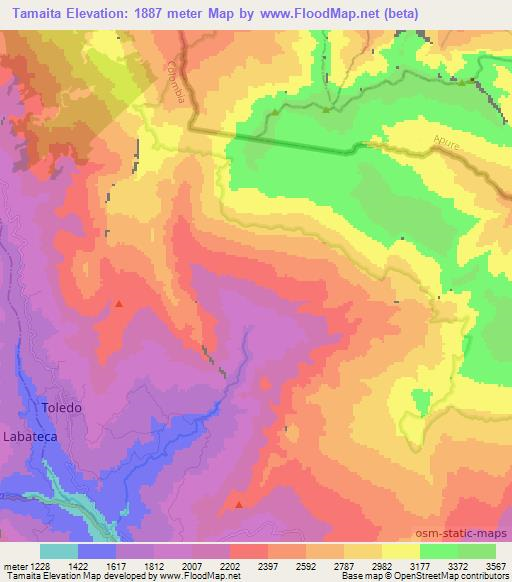 Tamaita,Colombia Elevation Map