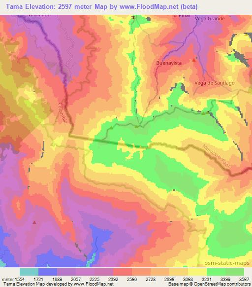 Tama,Colombia Elevation Map