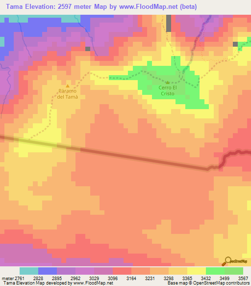 Tama,Colombia Elevation Map