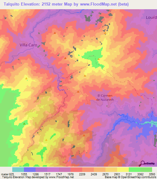 Talquito,Colombia Elevation Map