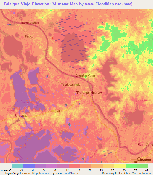 Talaigua Viejo,Colombia Elevation Map