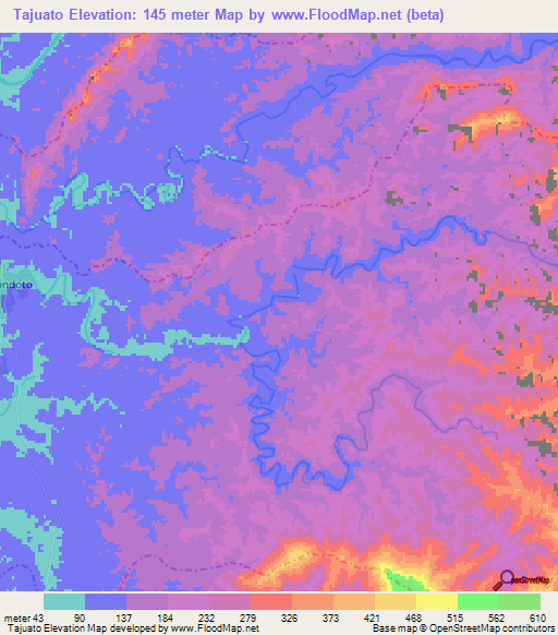 Tajuato,Colombia Elevation Map