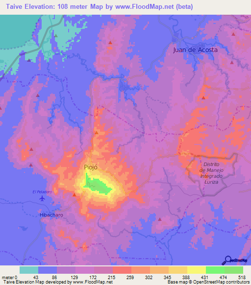 Taive,Colombia Elevation Map