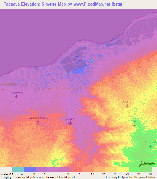 Taguaya,Colombia Elevation Map