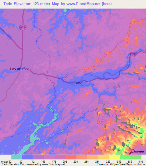 Tado,Colombia Elevation Map