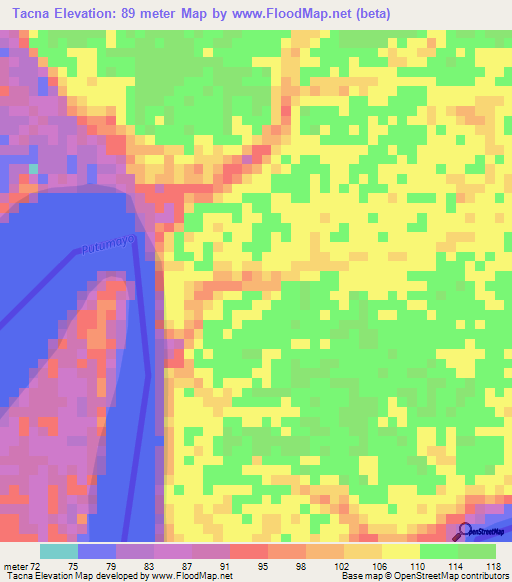 Tacna,Colombia Elevation Map