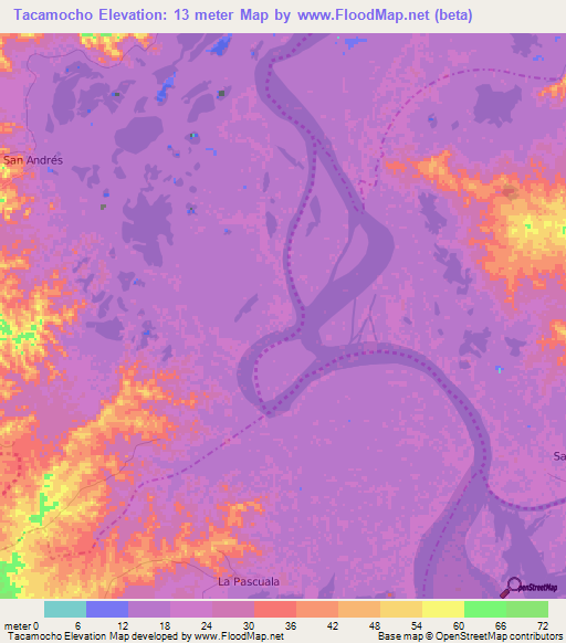 Tacamocho,Colombia Elevation Map