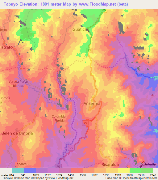 Tabuyo,Colombia Elevation Map