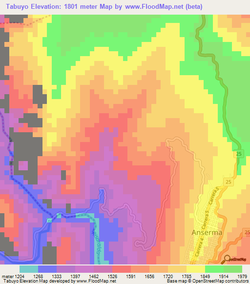 Tabuyo,Colombia Elevation Map