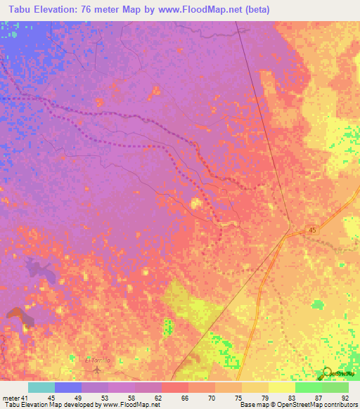 Tabu,Colombia Elevation Map