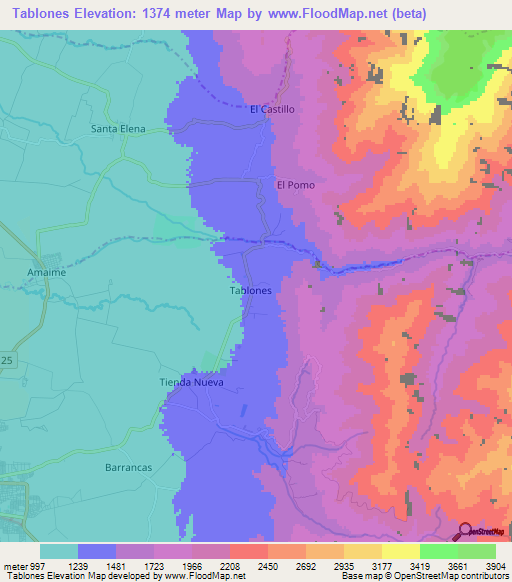 Tablones,Colombia Elevation Map