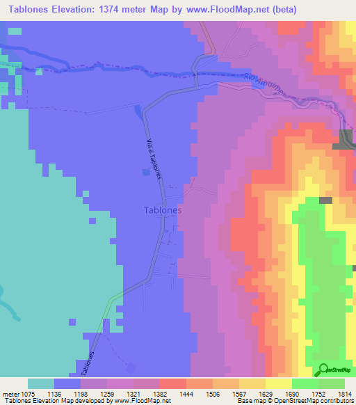 Tablones,Colombia Elevation Map